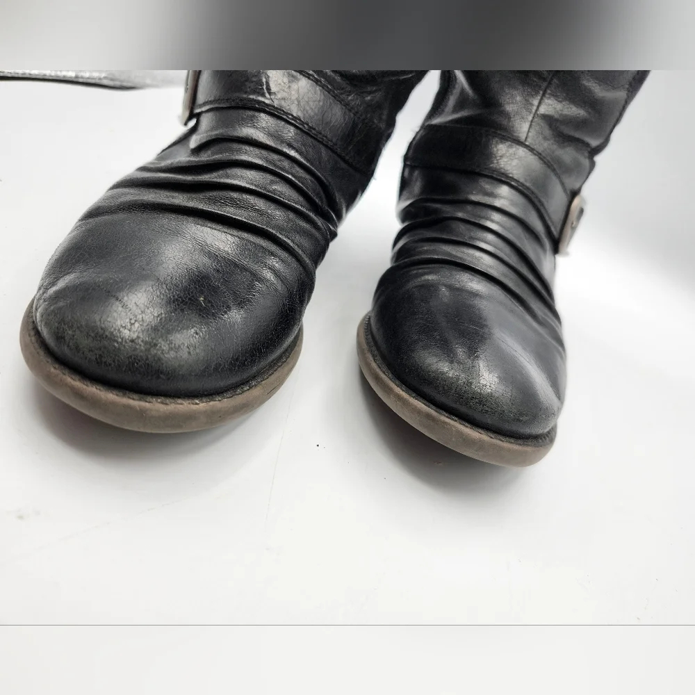 BareTraps Black Leather Boots with Buckle Lined Sz 7
